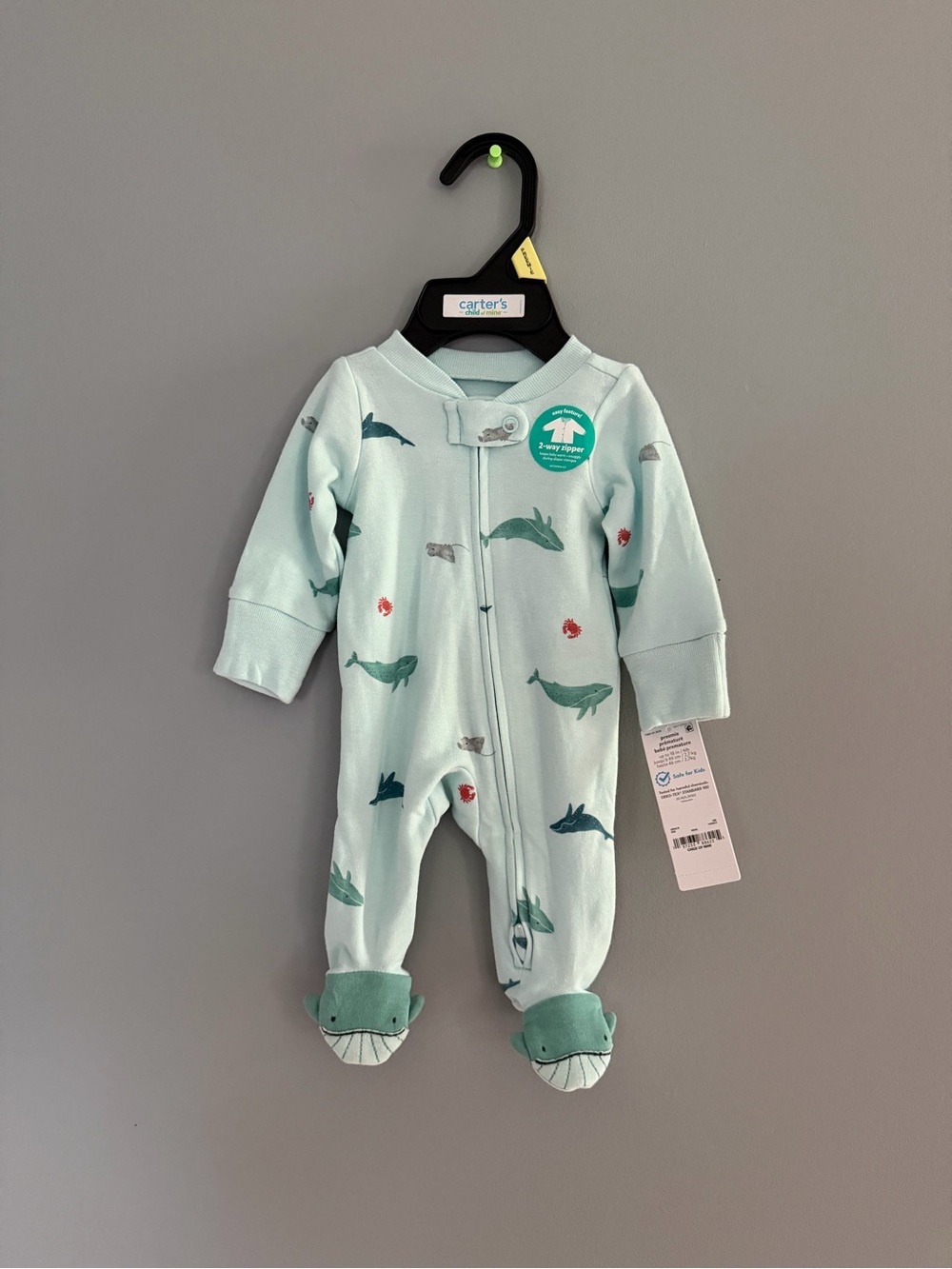 Carter's Light Aqua Whale Print Footed Pajamas
